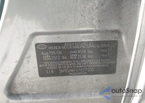 2007 Hyundai Sonata Limited/Se V6 from USA, damaged, VIN 5NPEU46F67H211200